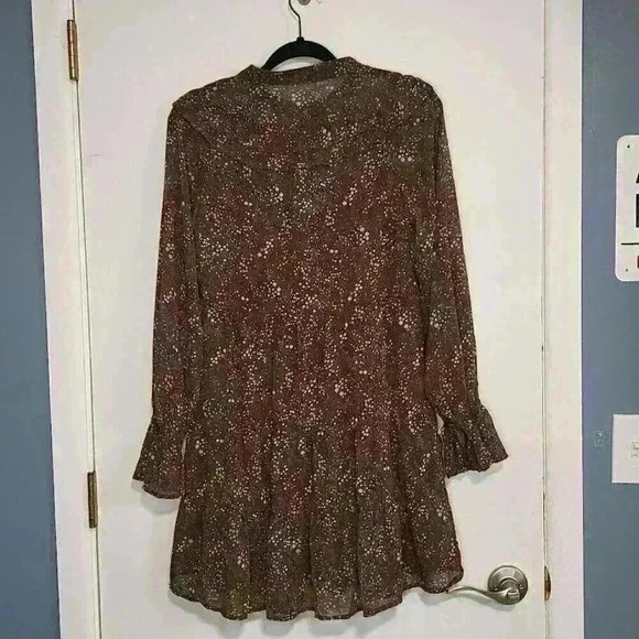 Loveriche Boho Ruffle Sleeve Cottage Core Midi Dress Size M Ditsy Brown Floral - Picture 7 of 11